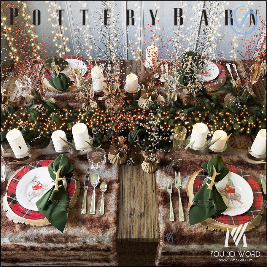 European Christmas Cutlery Ornament Combination 3D model